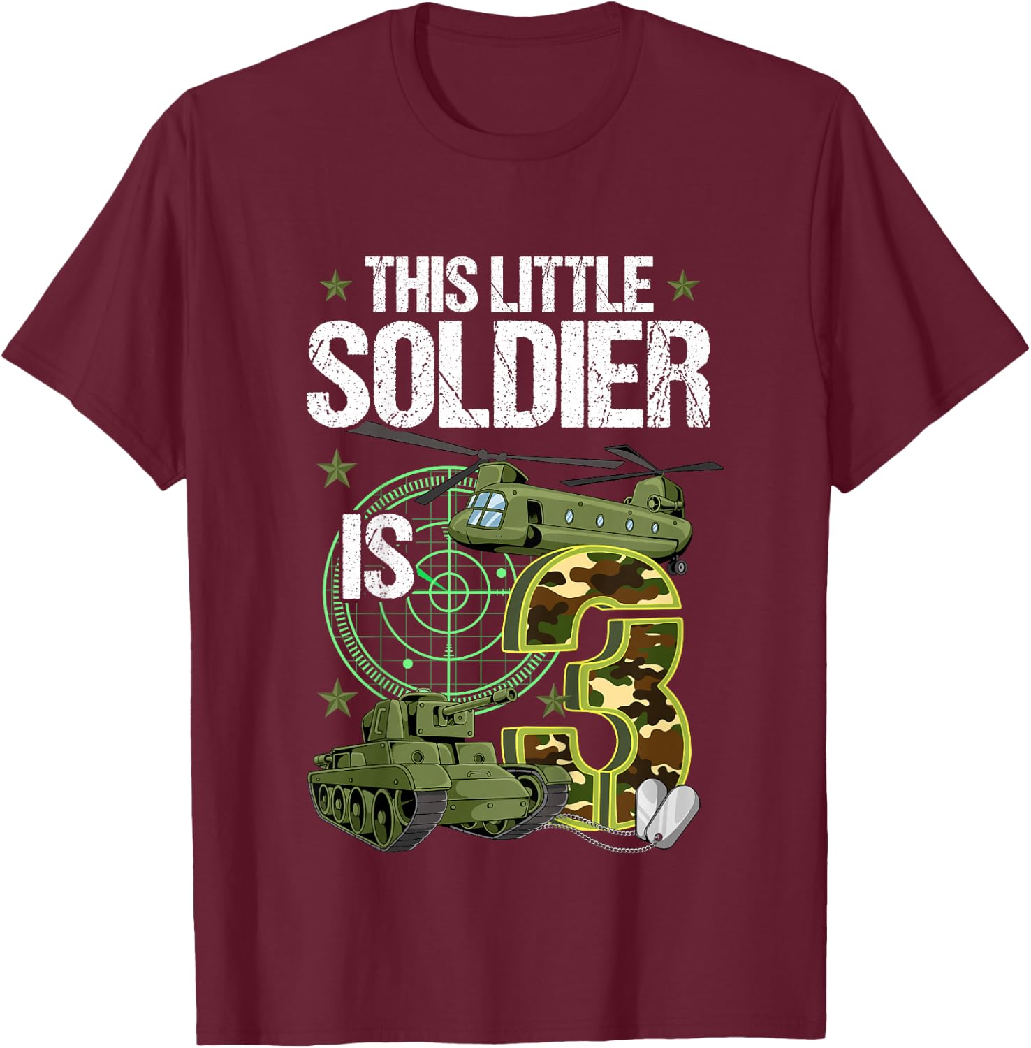 Kids 3rd Birthday Army T-Shirt - T-Shirt | Maroon