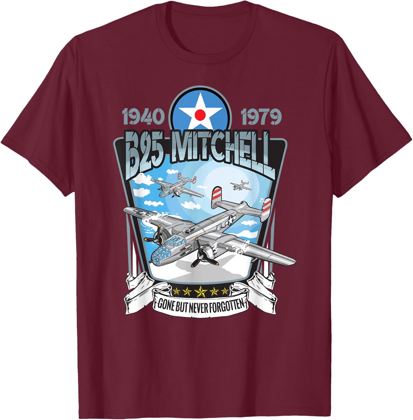 World War 2 American Aircraft WWII B-25 Mitchell Bomber T-Shirt - T-Shirt | Maroon