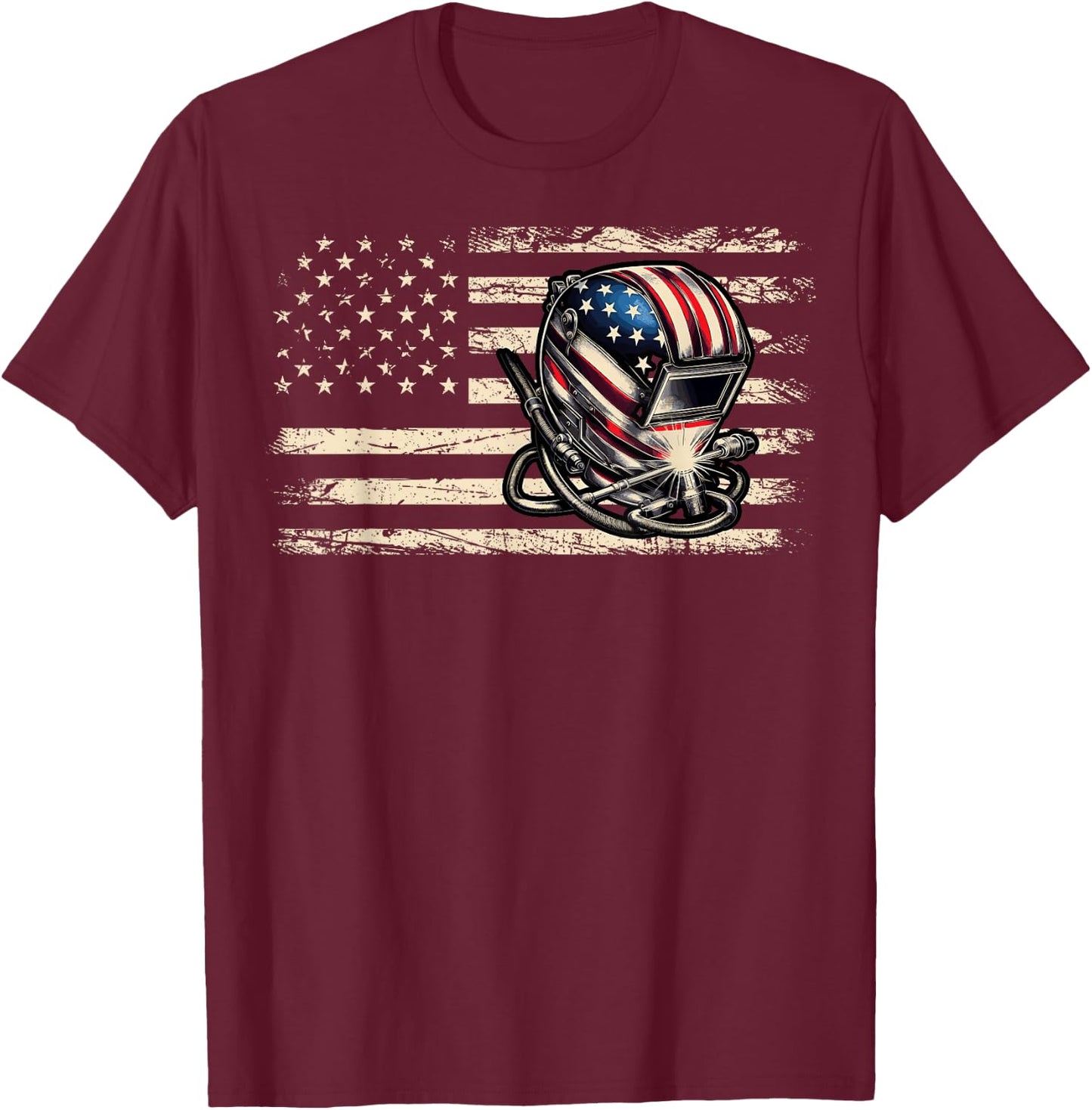 American Flag Welding Vintage Men Women Welder T-Shirt - T-Shirt | Maroon