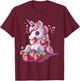 Strawberry Unicorn Cute Strawberries Drawing Motif T-Shirt - T-Shirt | Maroon