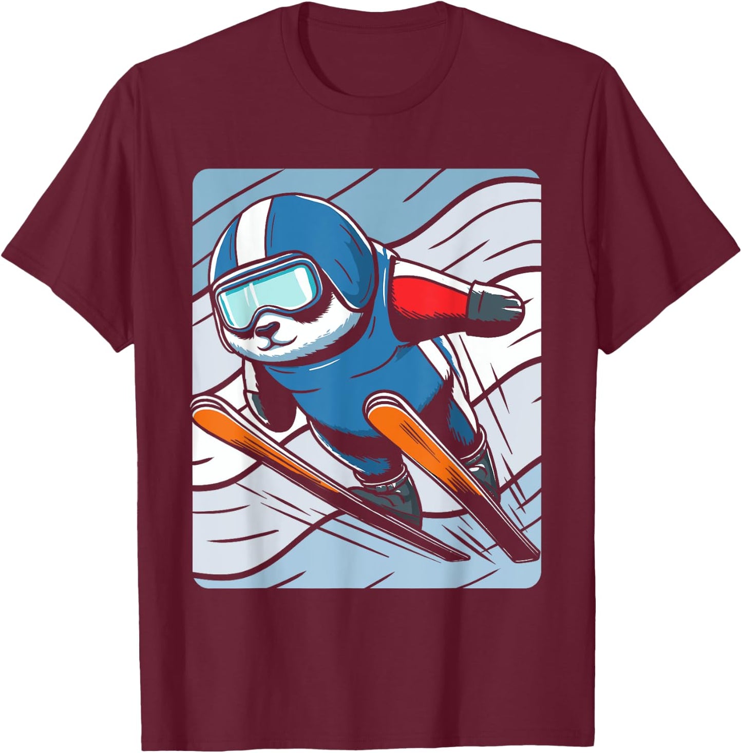 Ski Jumping Skiing Panda Nordic Jumping T-Shirt - T-Shirt | Maroon
