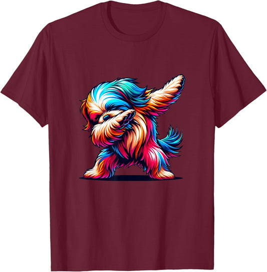 Colorful Shih Tzu Lover Funny Dog Dabbing Graphic Men Women T-Shirt - T-Shirt | Maroon