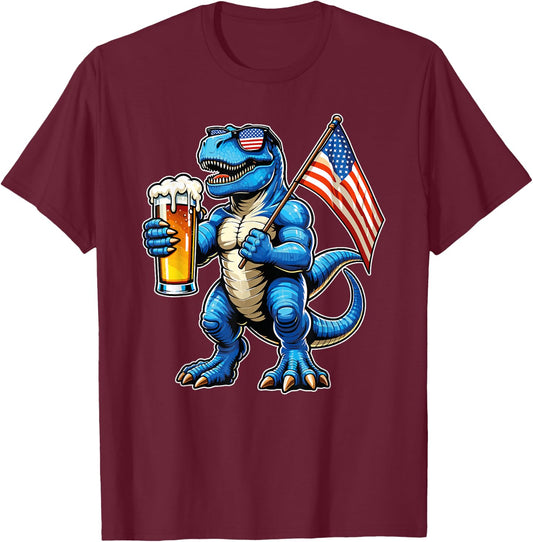 Beer Tap USA Flag 4th July Drinking and Fathers Day US Flag T-Shirt - T-Shirt | Maroon