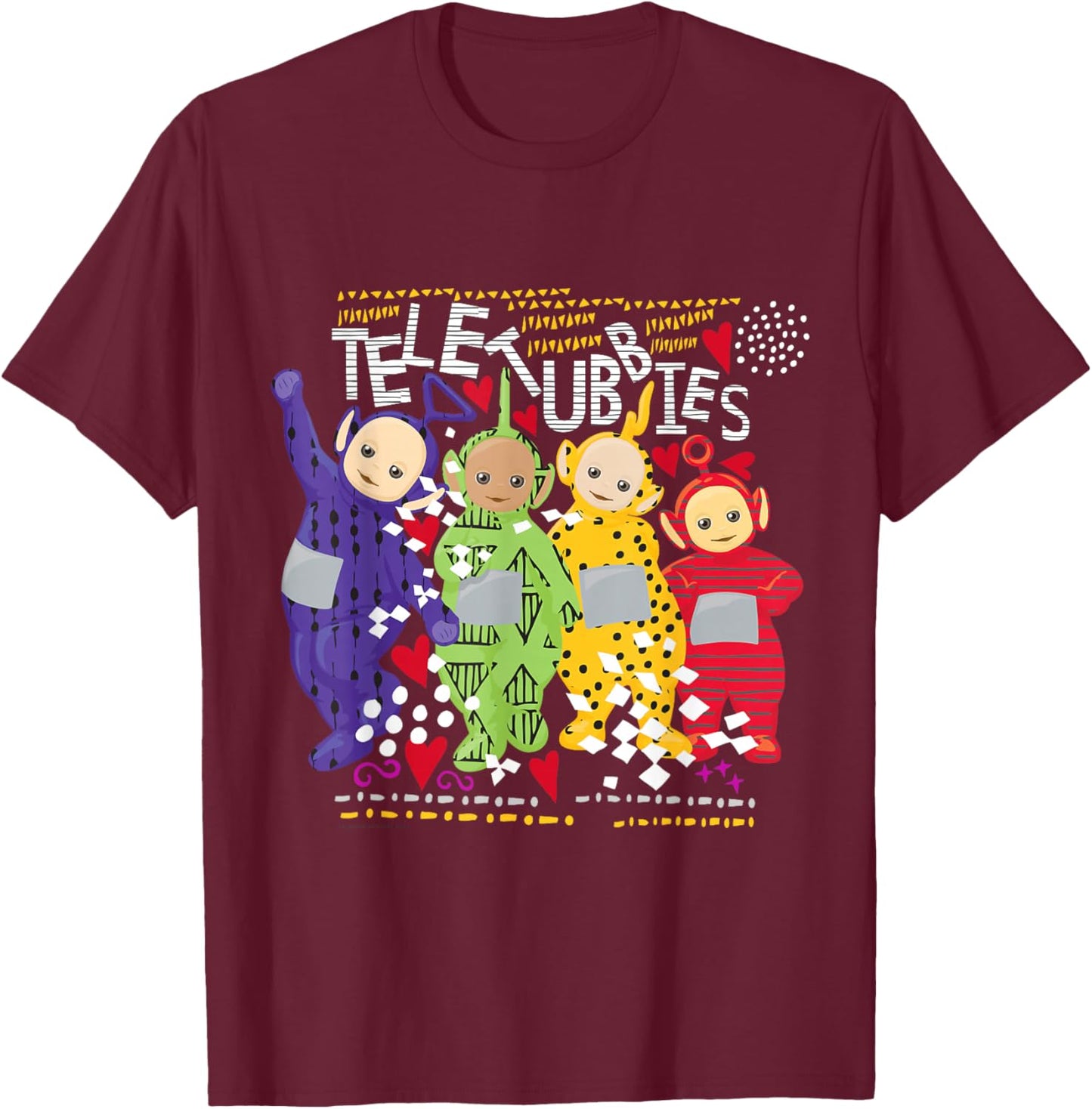 Teletubbies Adult T Shirt - Pattern Overload 3 T-Shirt - T-Shirt | Maroon