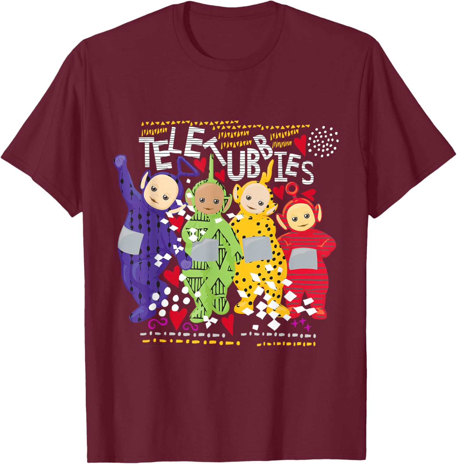 Teletubbies Adult T Shirt - Pattern Overload 3 T-Shirt - T-Shirt | Maroon
