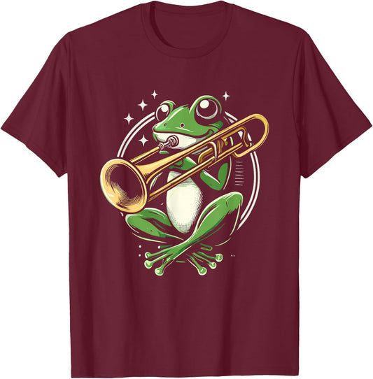 Frog Trombone Player T-Shirt - T-Shirt | Maroon