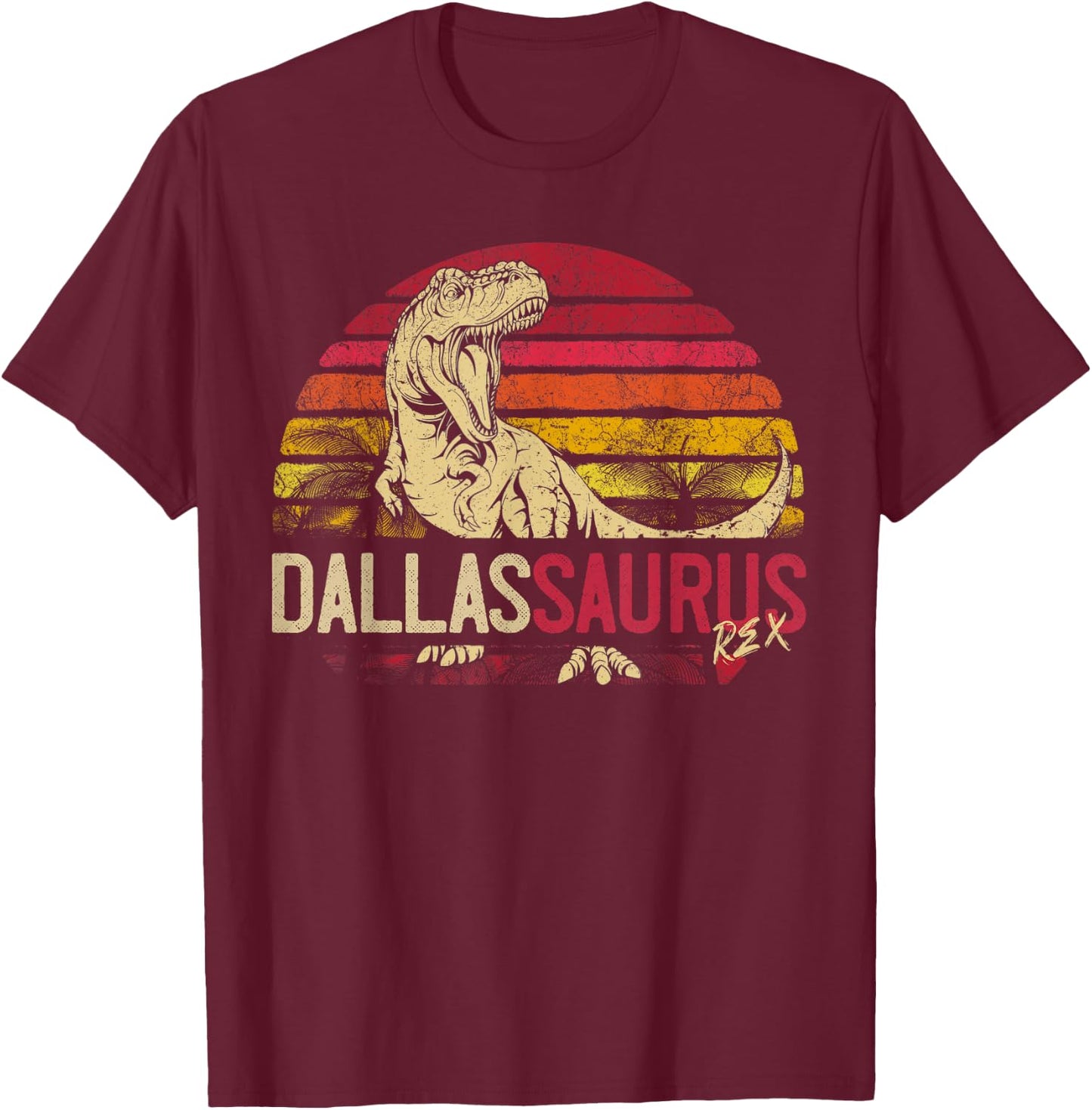 Dallas Saurus Funny Personalized Dinosaur T Rex Name Gift T-Shirt - T-Shirt | Maroon