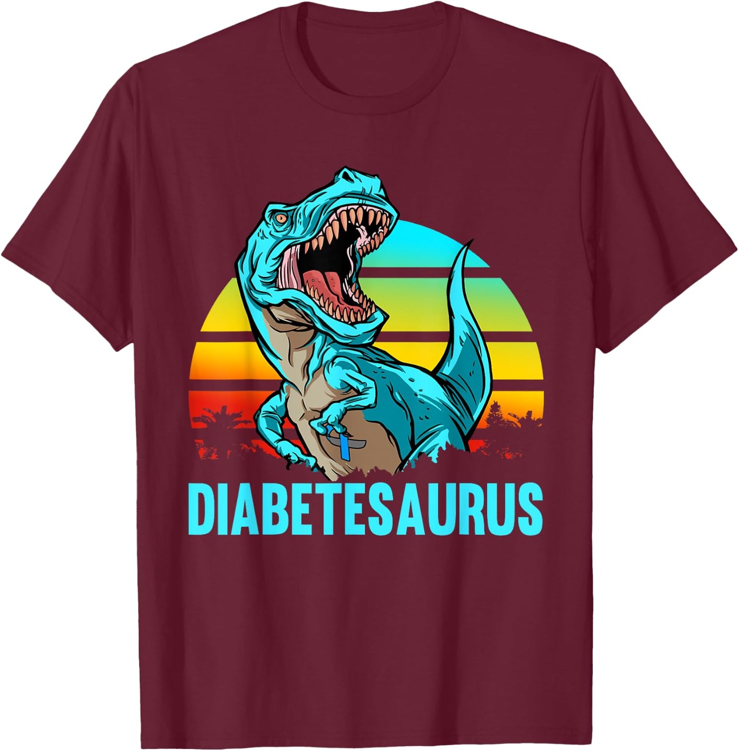 Diabetesaurus T-Rex Dinosaur Diabetic Diabetes Awareness T-Shirt - T-Shirt | Maroon