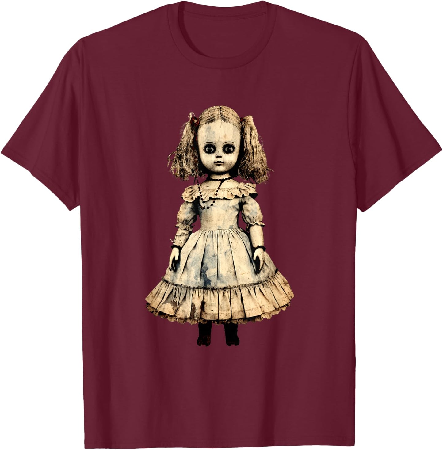 Vintage Scary Horror Doll Supernatural Gothic T-Shirt - T-Shirt | Maroon