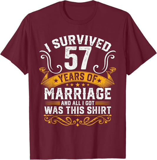 57th Wedding Anniversary shirt Couples Husband Wife 57 Years T-Shirt - T-Shirt | Maroon