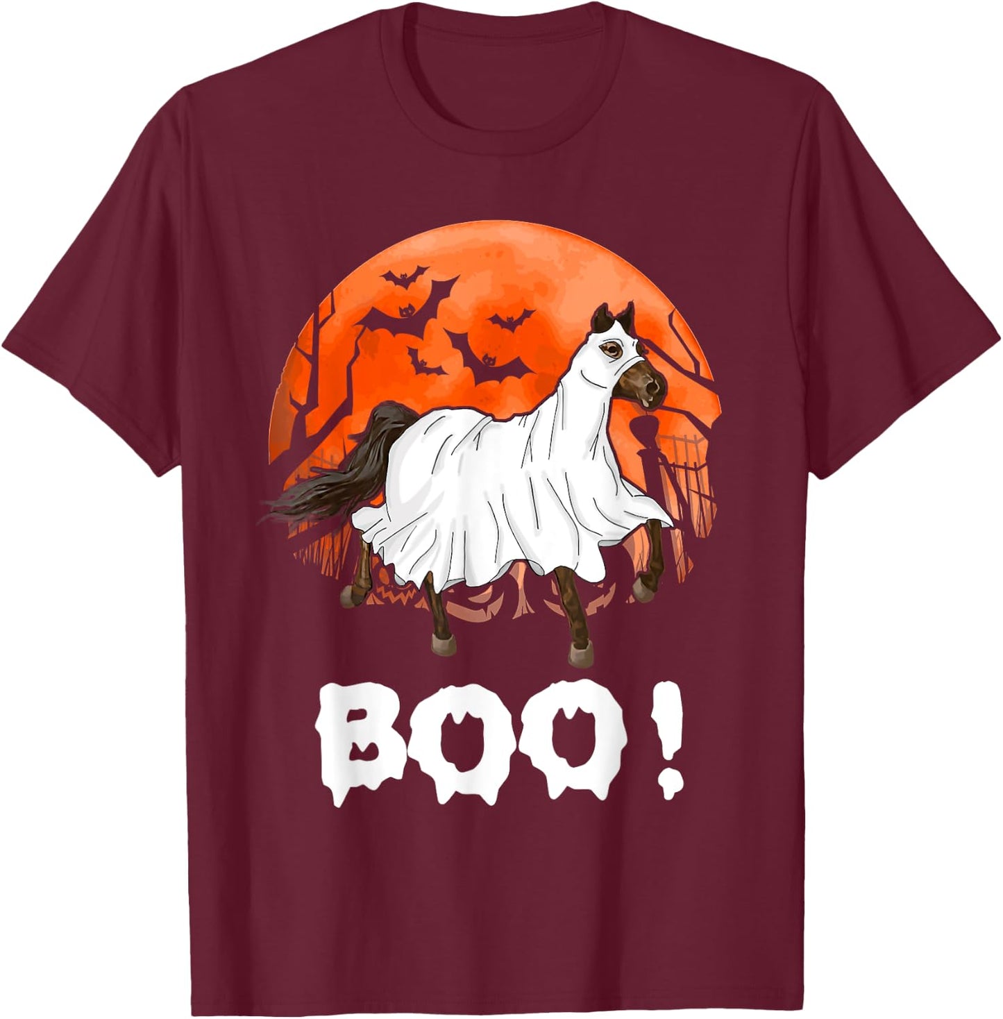 Funny Ghost Boo Horse Equestrian Lover Halloween Costume T-Shirt - T-Shirt | Maroon