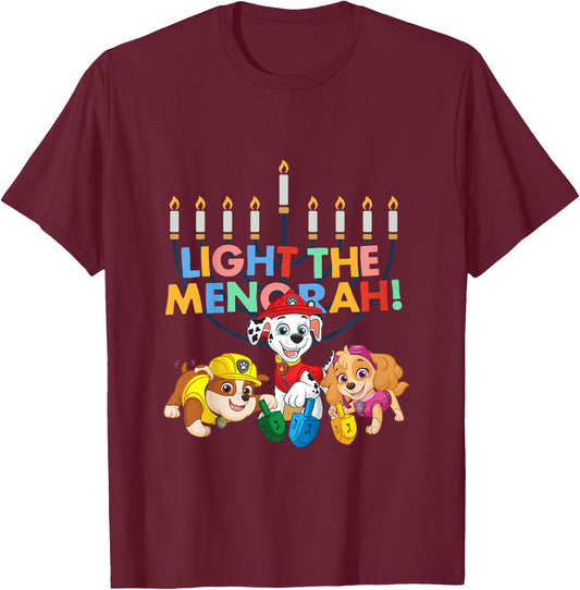 Kids PAW Patrol Hanukkah Light The Menorah! Vintage T-Shirt - T-Shirt | Maroon