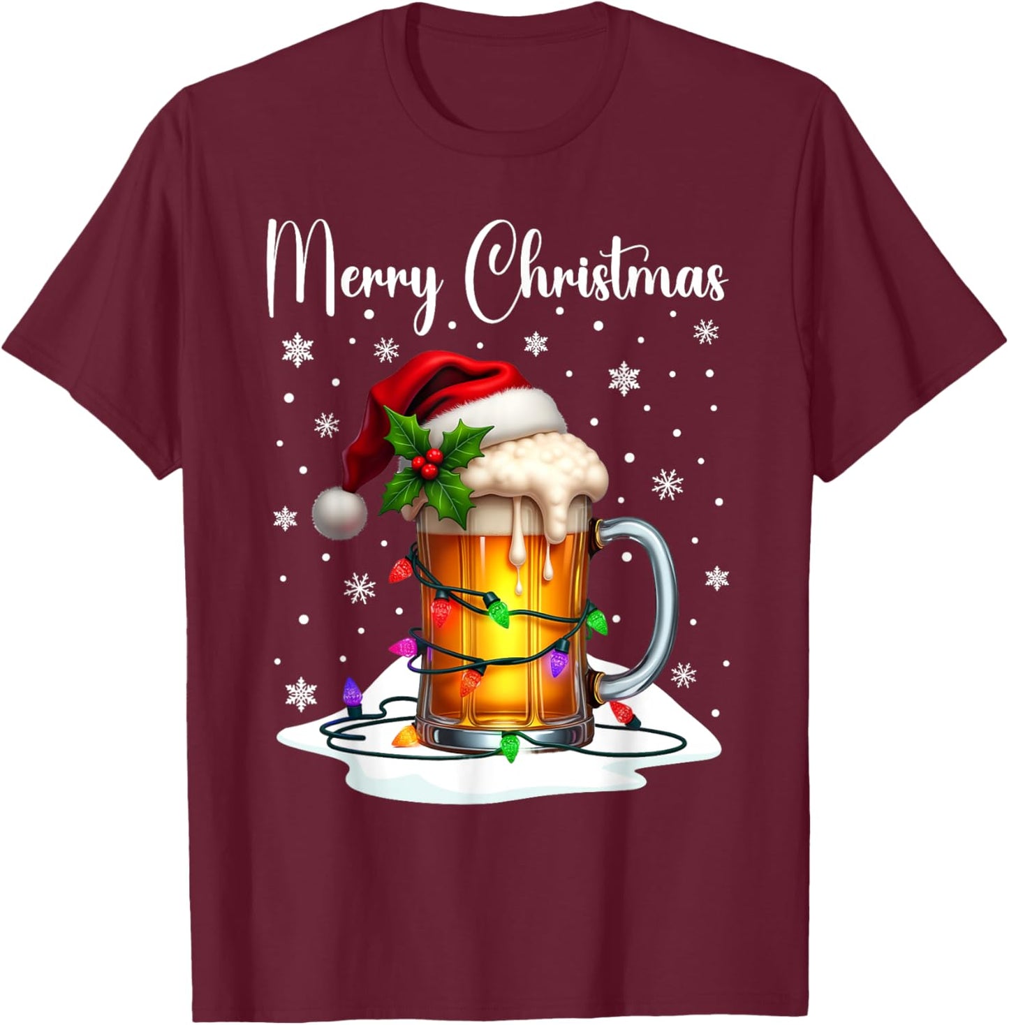 Christmas Pajamas Beer Mug Beer Glasses Beer Costume Santa T-Shirt - T-Shirt | Maroon