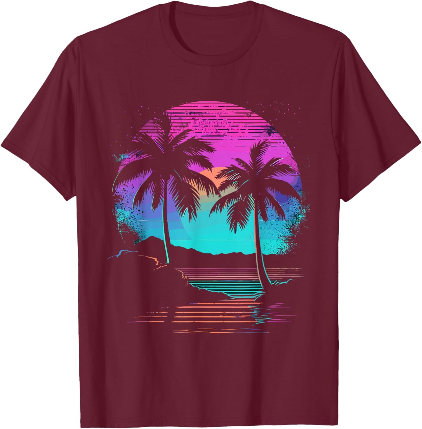 Retro Vintage Sunset Palm Tree T-Shirt - T-Shirt | Maroon