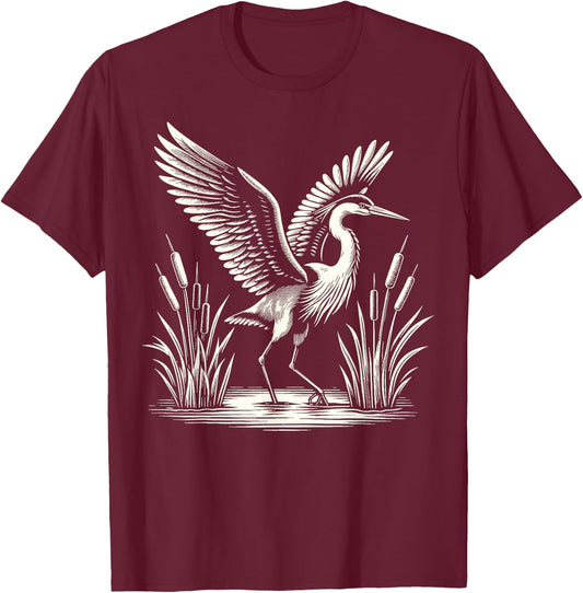 Heron Bird Birding T-Shirt - T-Shirt | Maroon