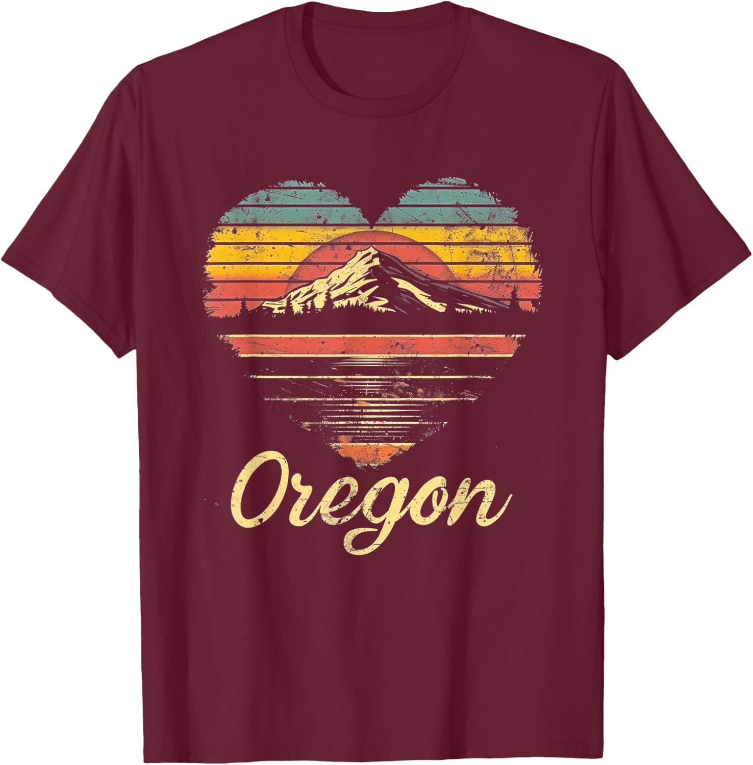 Oregon - Heart Vintage Love Women Kids Retro Graphic Cool T-Shirt - T-Shirt | Maroon
