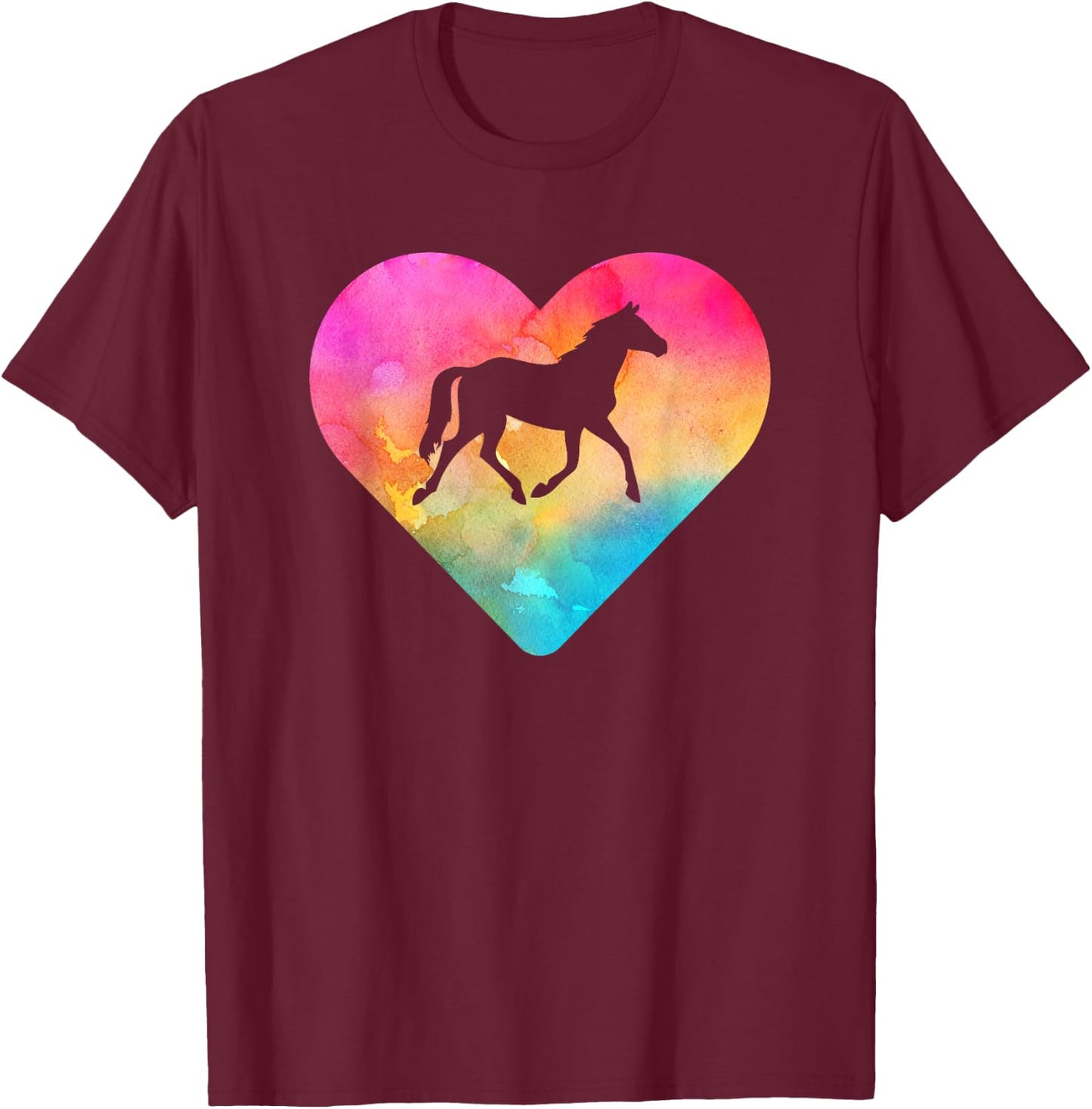 Women or Girls Horse Tie Dye Watercolor T-Shirt - T-Shirt | Maroon