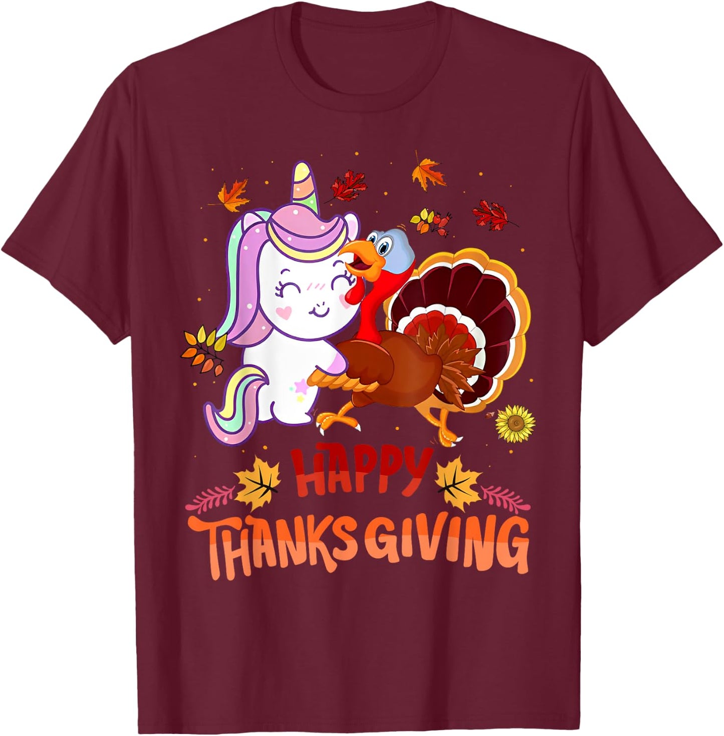 Unicorn Thanksgiving Shirt Girls Kids Toddler Turkey Unicorn T-Shirt - T-Shirt | Maroon