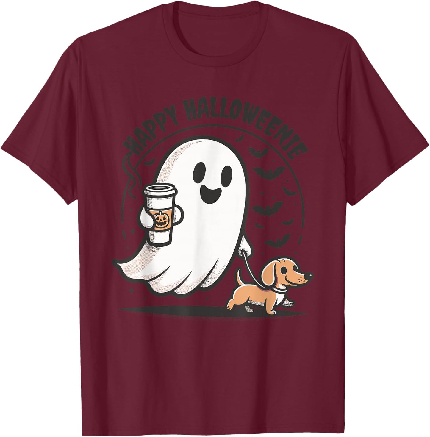 Happy Halloweenie Ghost Dachshund Halloween Dachshund Lover T-Shirt - T-Shirt | Maroon