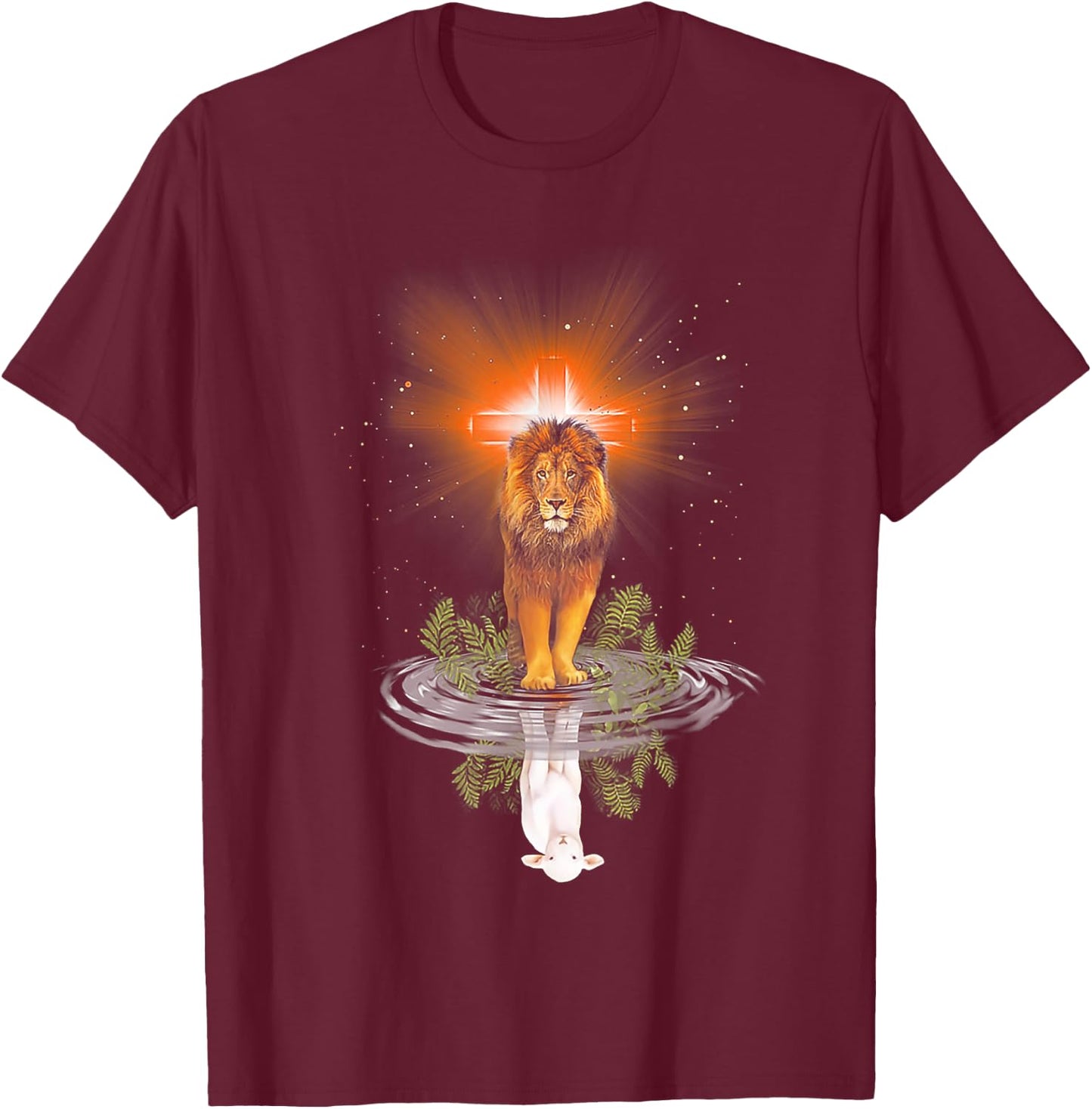 Lion Cross Jesus Reflection Water Mirror Sheep T-Shirt - T-Shirt | Maroon