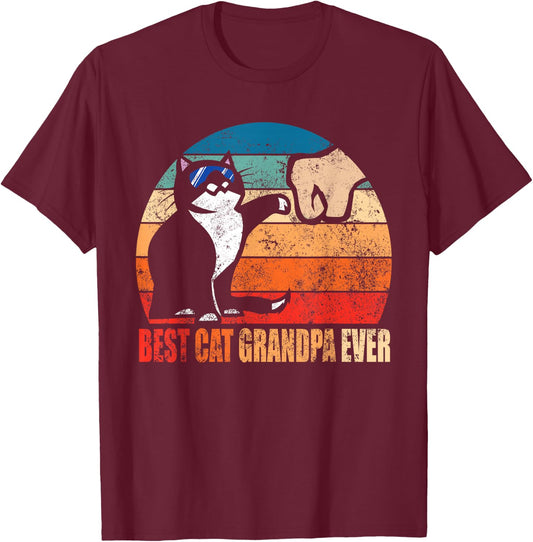 Retro Best Cat Grandpa Ever Funny Fist Bump Granddad Gift T-Shirt - T-Shirt | Maroon