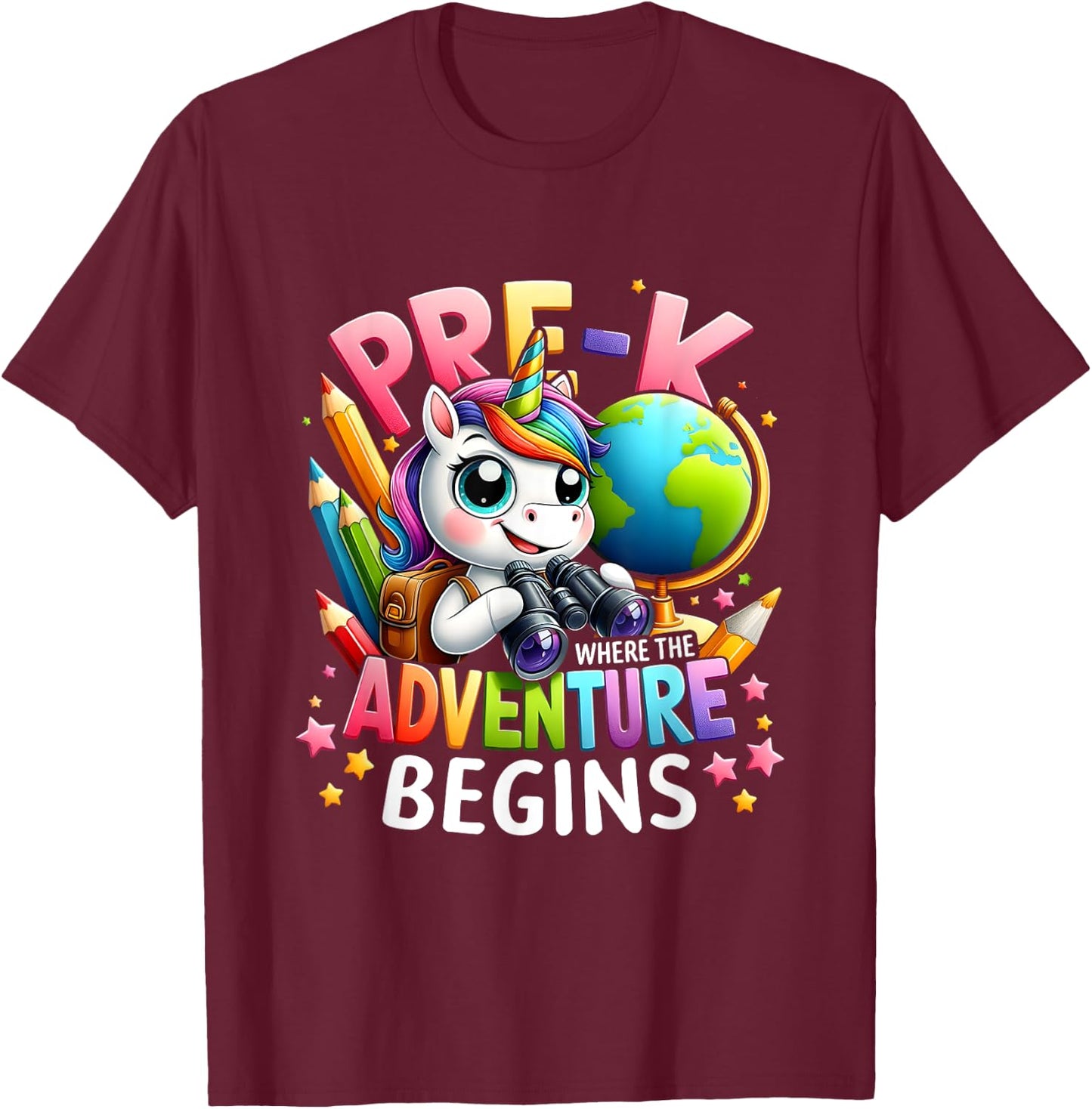 Cute Unicorn School Teacher Pre-K Where The Adventure Begins Women Kids T-Shirt - T-Shirt | Maroon