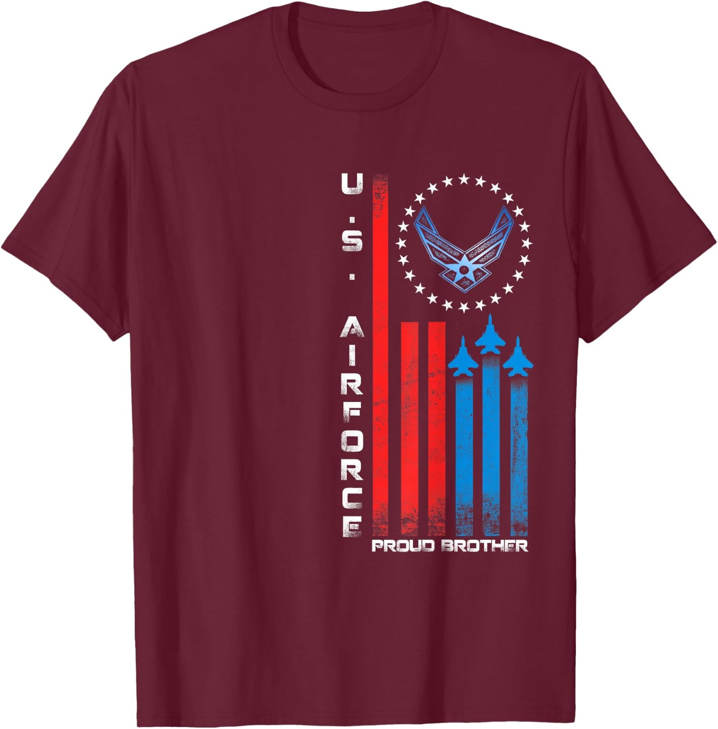Proud Brother US Air Force Military USA Flag T-Shirt - T-Shirt | Maroon