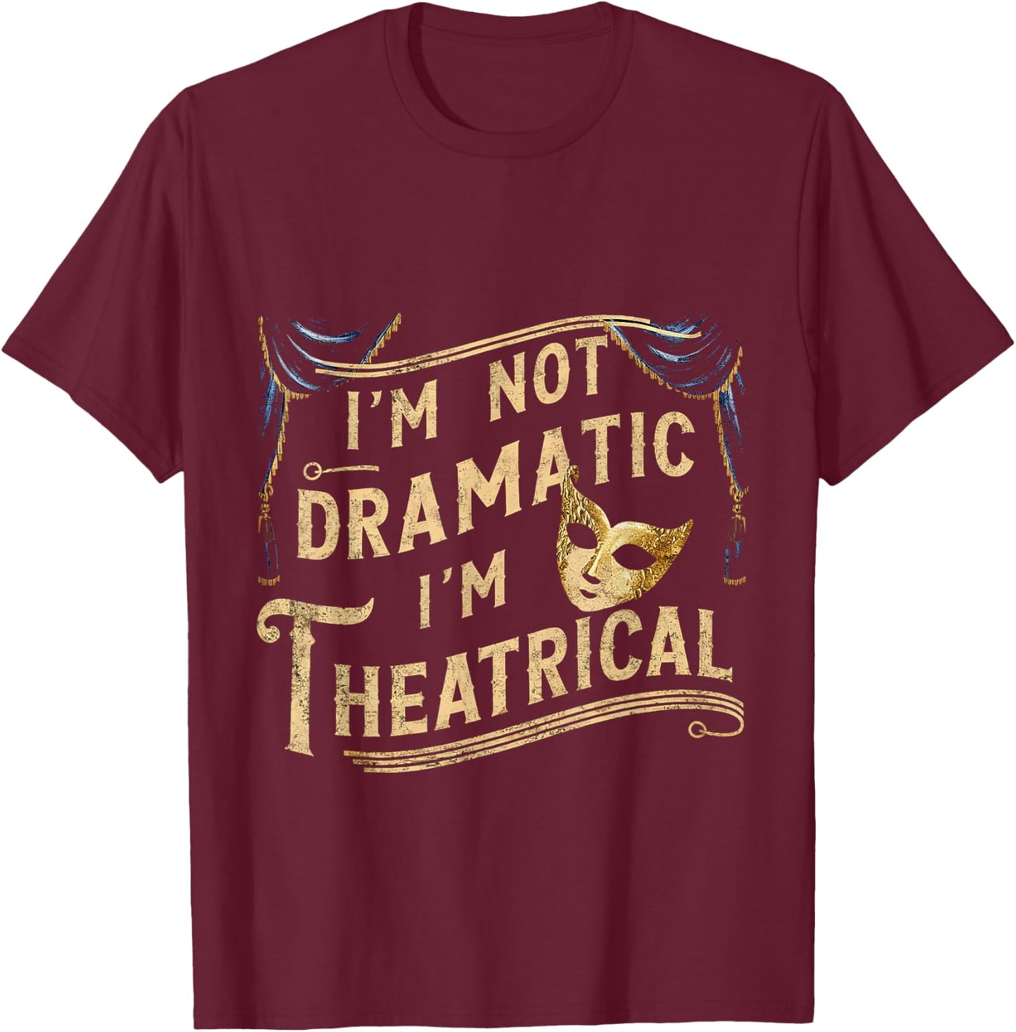 Theatre FH -Adult Black Modern Classic Dramatic - Small - Short Sleeve - Cotton Blend - Machine Wash T-Shirt - T-Shirt | Maroon