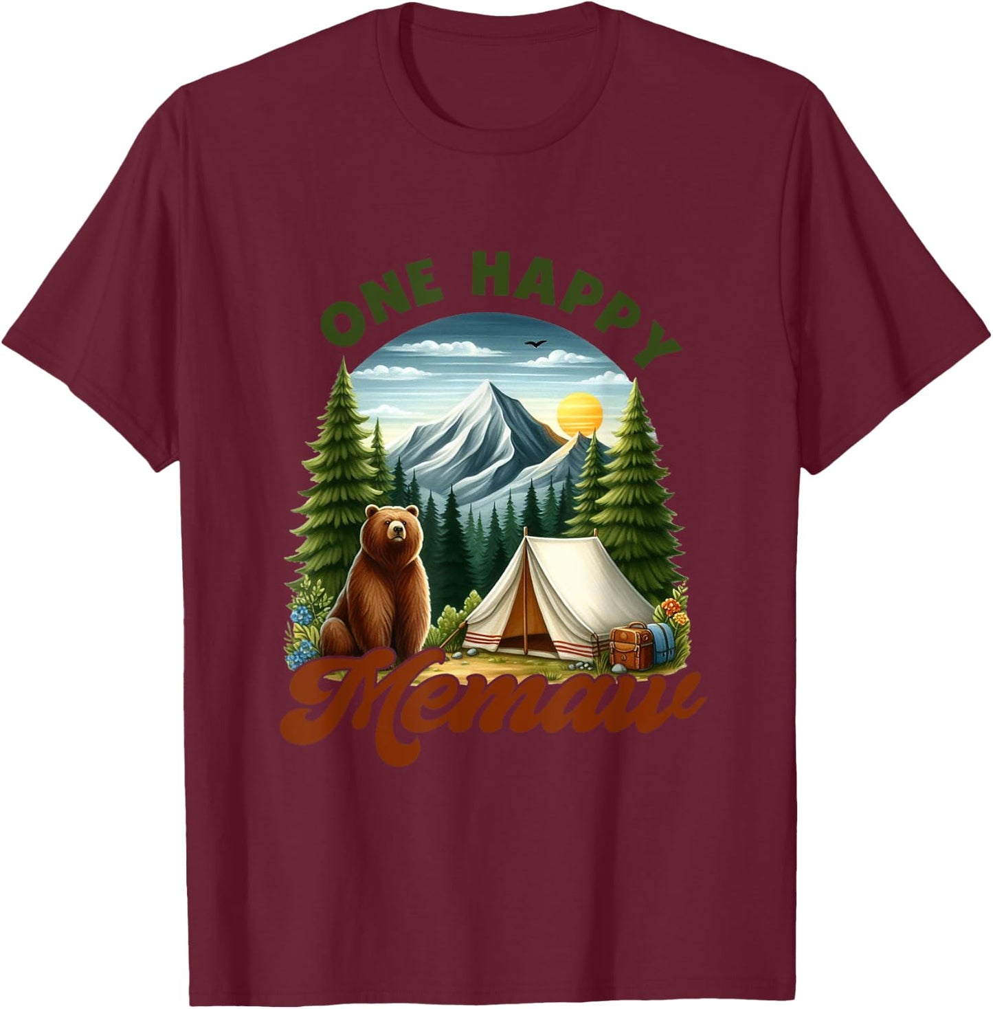Retro One Happy Memaw Camper Birthday Bear Matching Family T-Shirt - T-Shirt | Maroon