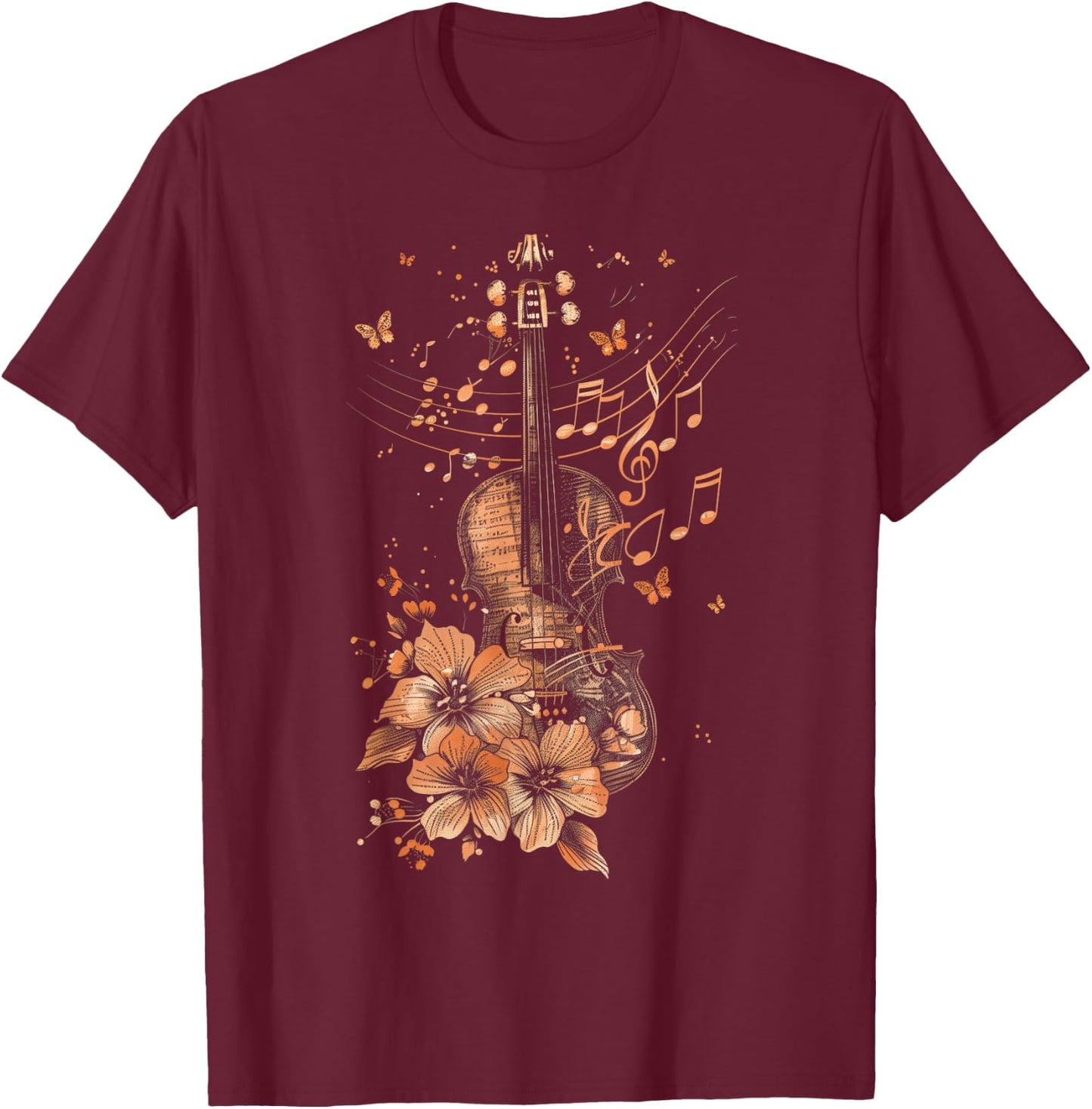 Violin Player Classical Music Notes Orchestra Violinist T-Shirt - T-Shirt | Maroon