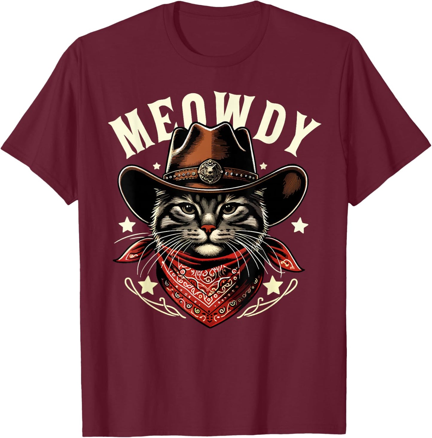 Cat Cowboy Funny Mashup Meowdy Western Country Music Cat T-Shirt - T-Shirt | Maroon