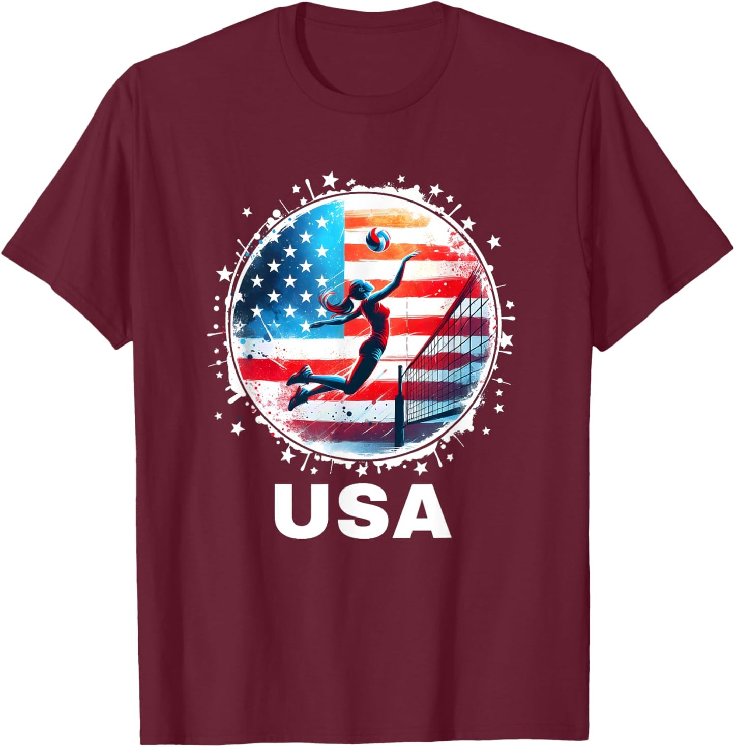 USA Women United States American Flag Volleyball USA Team T-Shirt - T-Shirt | Maroon