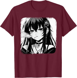 Anime Horror Girl Aesthetic Grunge Waifu Japanese Otaku T-Shirt - T-Shirt | Maroon