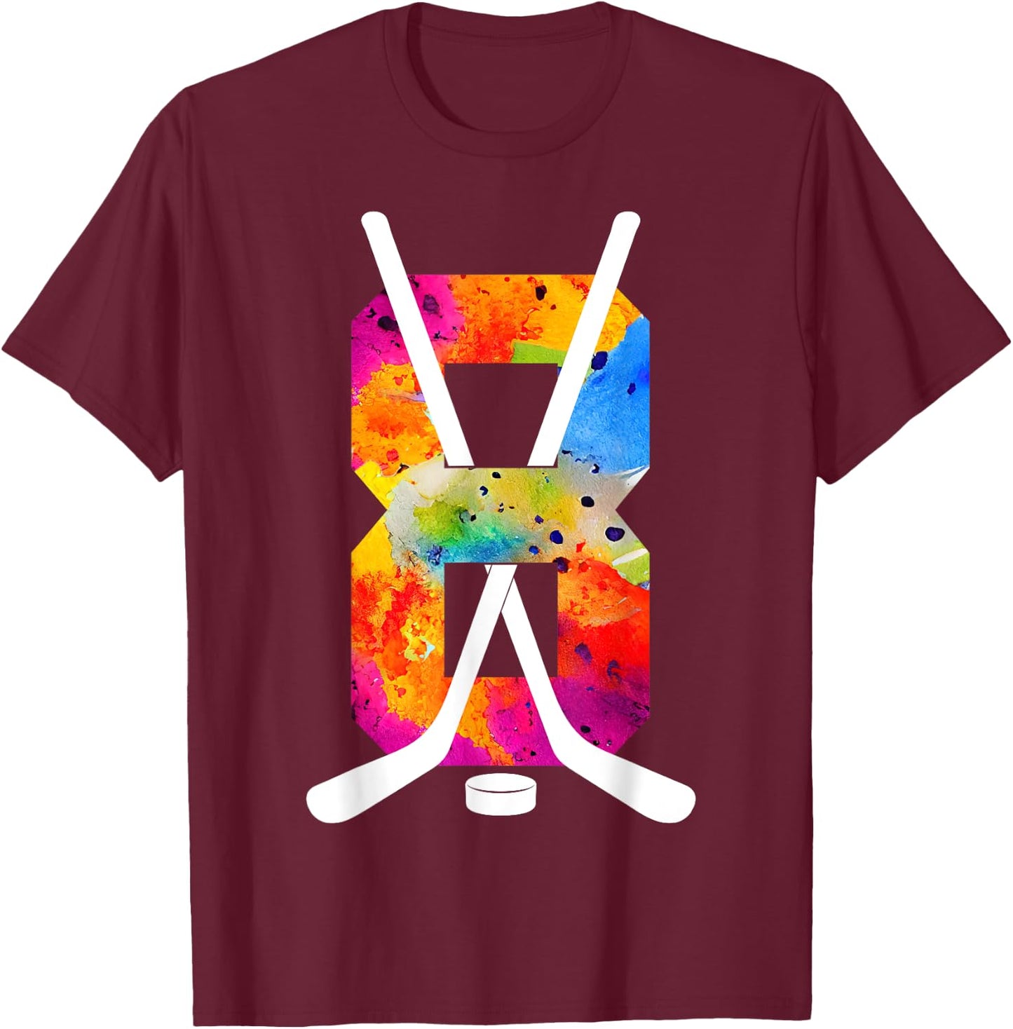 Number 8 Years Ice Hockey 8th Birthday T-Shirt - T-Shirt | Maroon