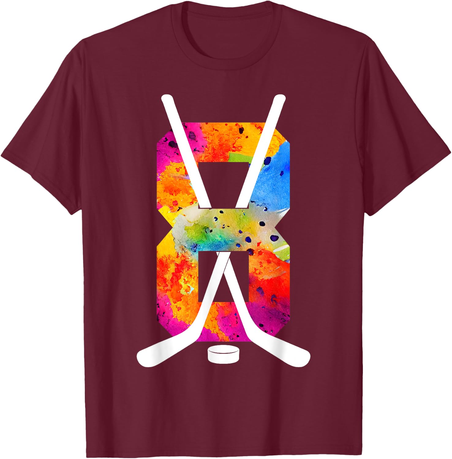 Number 8 Years Ice Hockey 8th Birthday T-Shirt - T-Shirt | Maroon