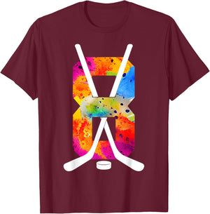 Number 8 Years Ice Hockey 8th Birthday T-Shirt - T-Shirt | Maroon