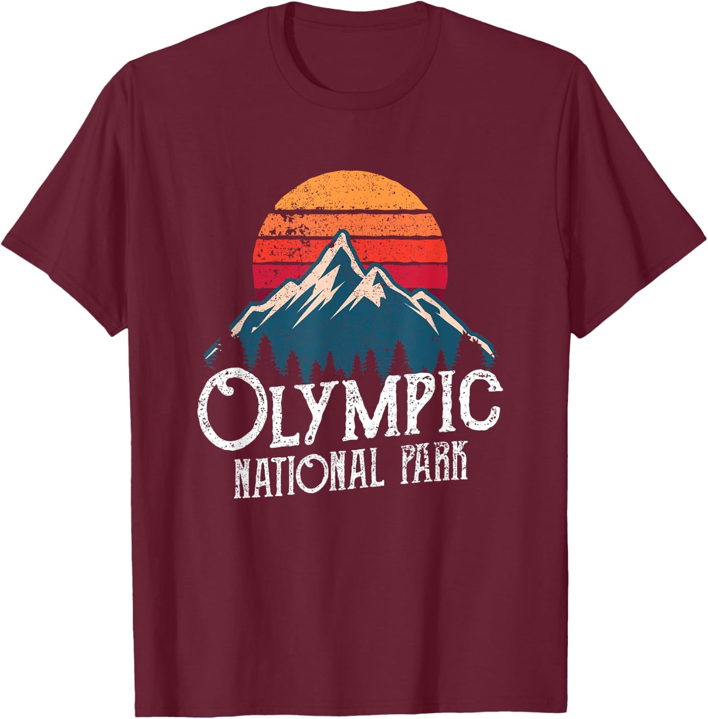 Olympic National Park Washington Mountains Retro T-Shirt - T-Shirt | Maroon