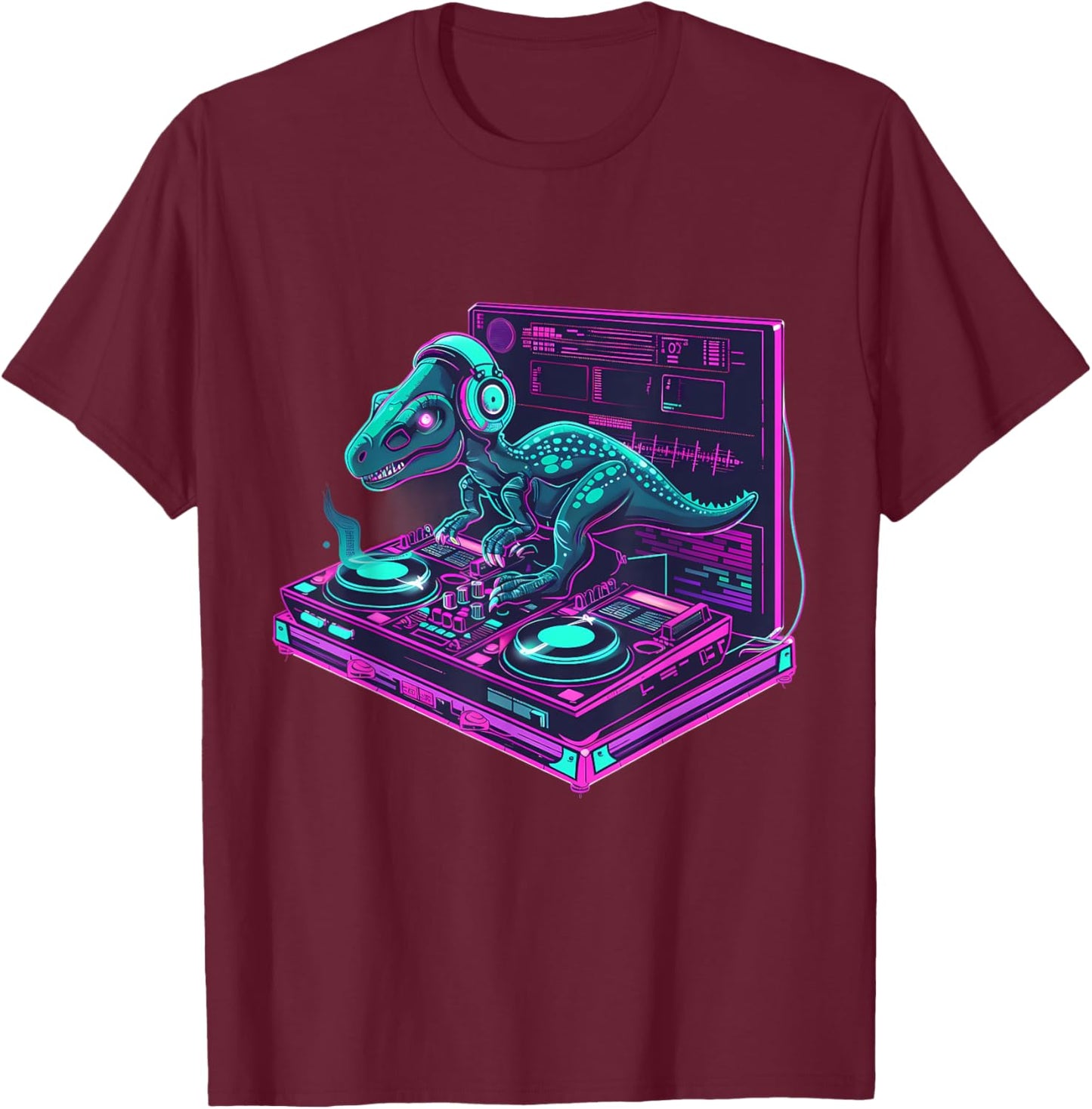 Dinosaur Music DJ House Beatmaker Turntable DJ Dinosaur T-Shirt - T-Shirt | Maroon