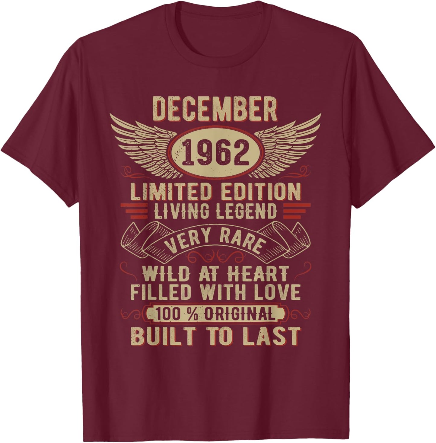 Legend Born In December 1962 Vintage Birthday T-Shirt - T-Shirt | Maroon