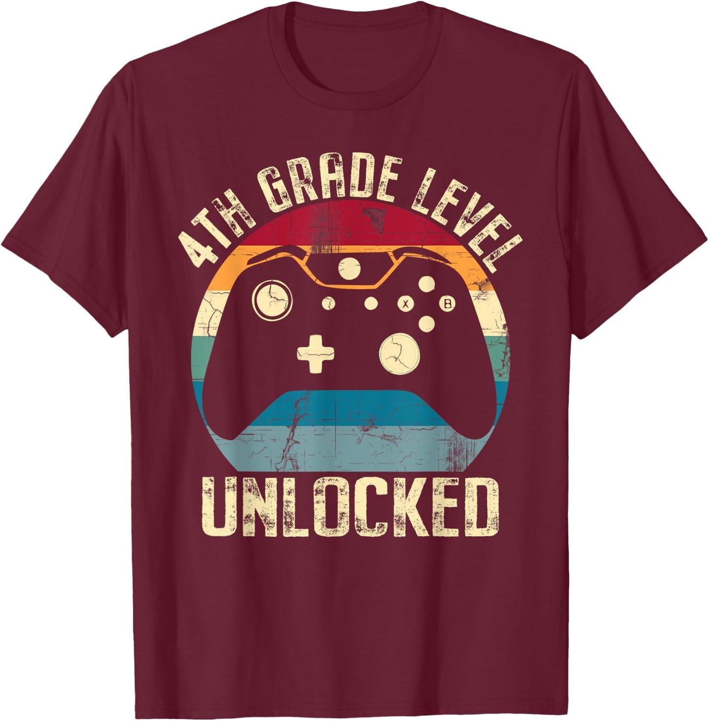 4th Grade Level Unlocked Back to School First Day Gamer Kid T-Shirt - T-Shirt | Maroon