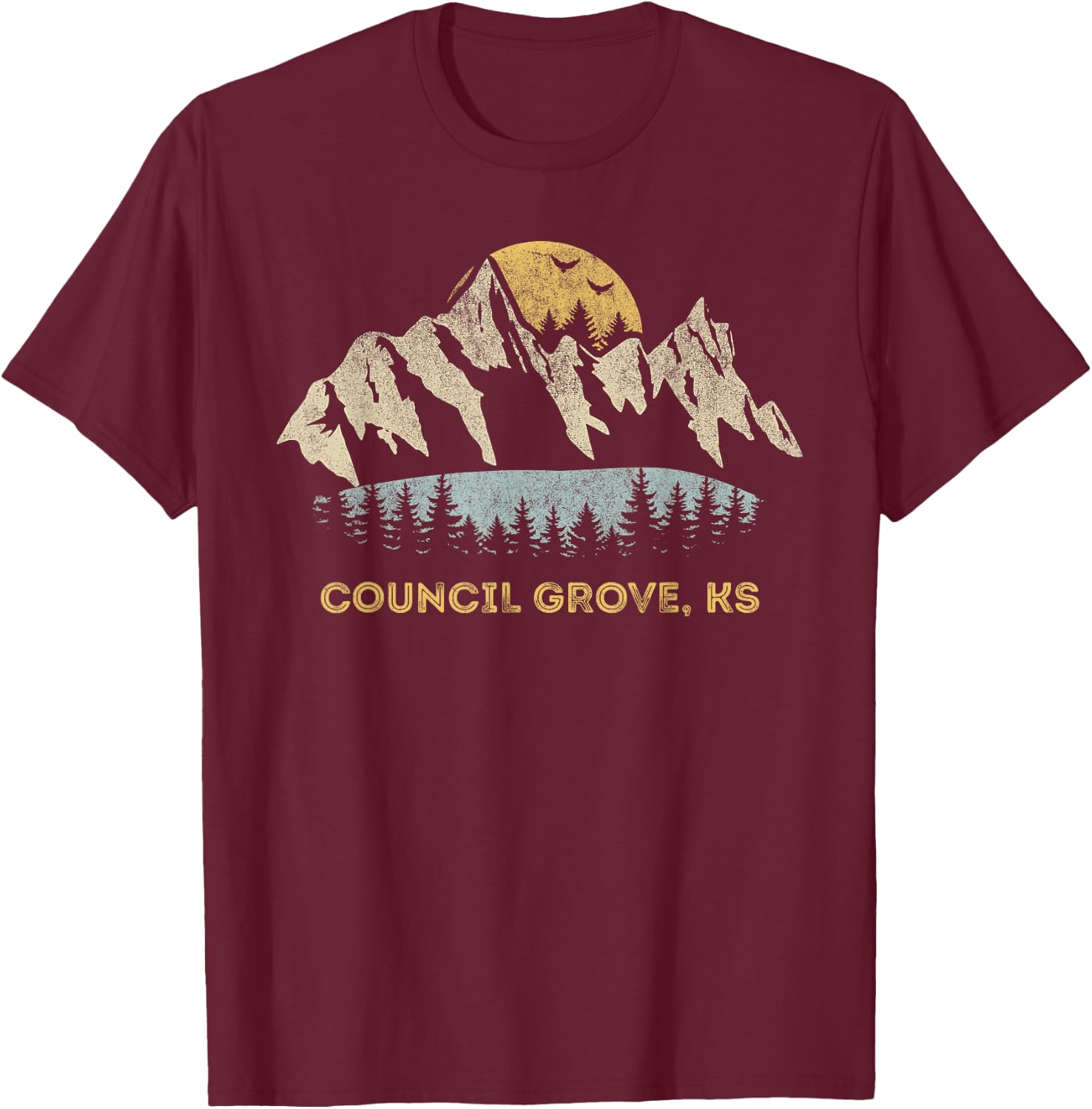 Council Grove Kansas Mountain Sunset Sunrise KS T-Shirt - T-Shirt | Maroon