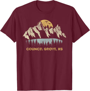 Council Grove Kansas Mountain Sunset Sunrise KS T-Shirt - T-Shirt | Maroon