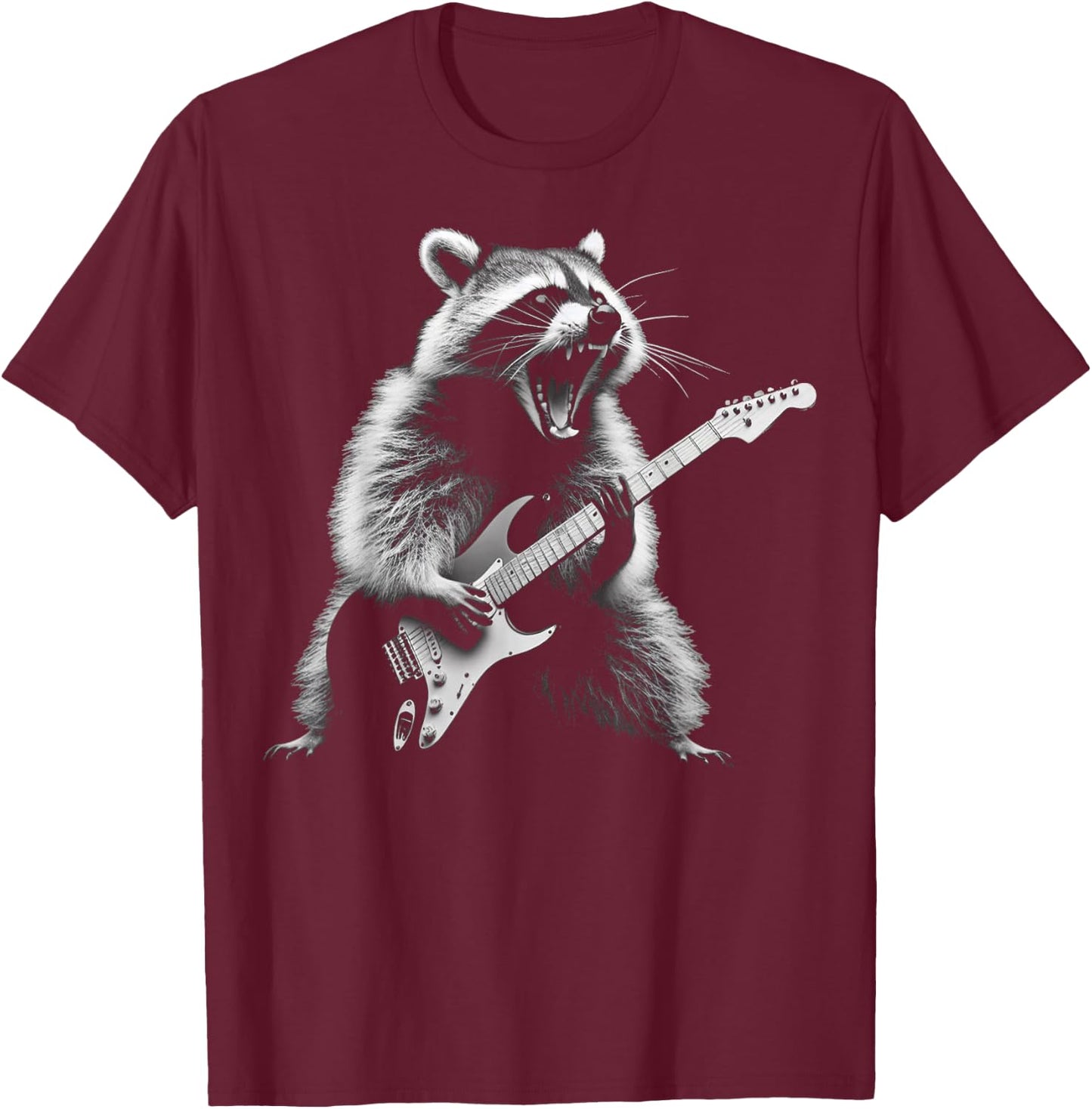 Raccoon Playing Guitar Rock and Roll Rock Star Men Women Kid T-Shirt - T-Shirt | Maroon