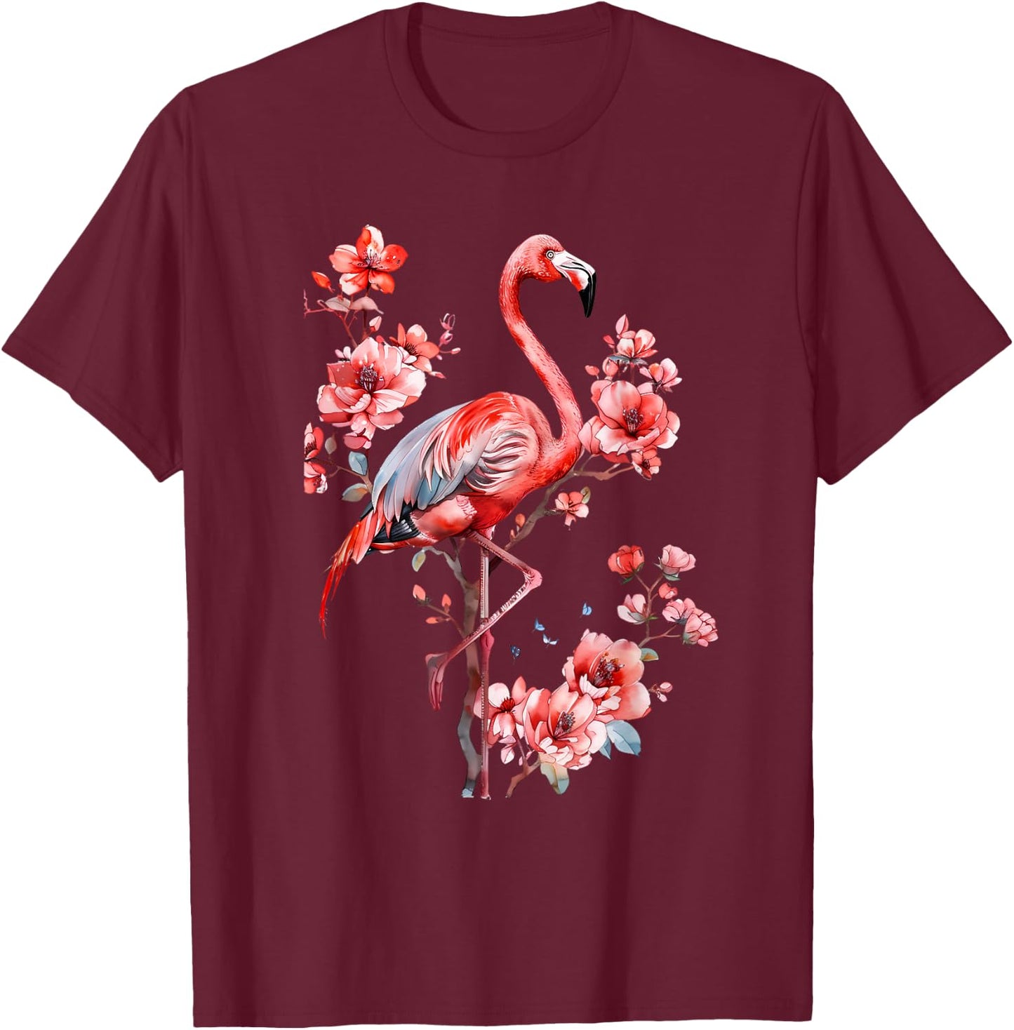 Flamingo Bird Floral Flamingo Lover Motif Nature Artwork T-Shirt - T-Shirt | Maroon