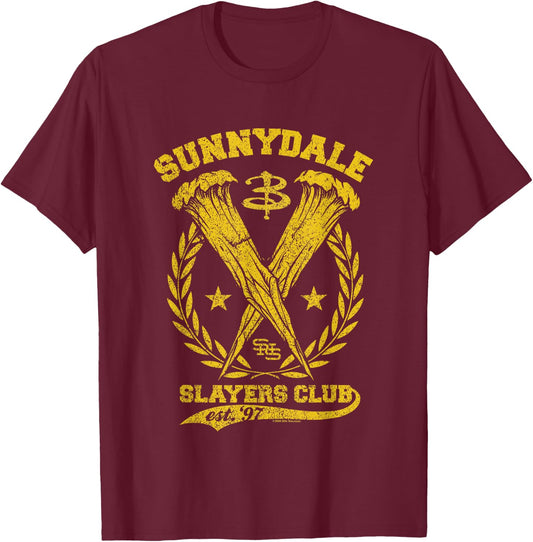 Buffy The Vampire Slayer Sunnydale Slayers Club Collegiate T-Shirt - T-Shirt | Maroon