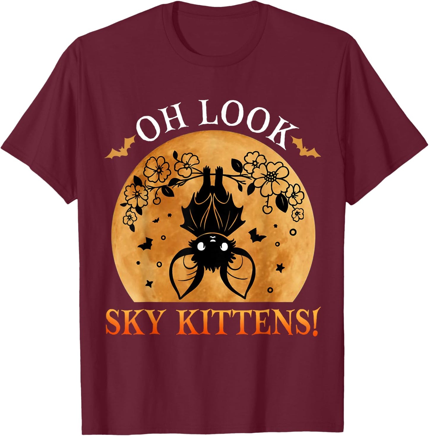Oh Look Sky Kittens Funny Bat Lovers Halloween Costume Kids T-Shirt - T-Shirt | Maroon