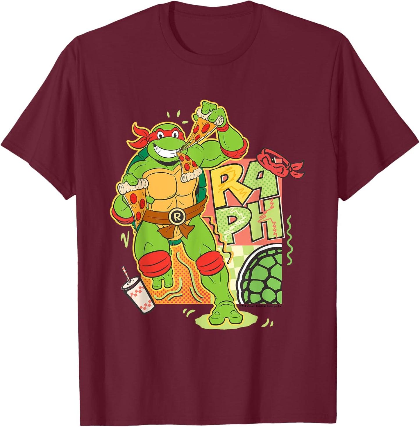 Teenage Mutant Ninja Turtles Raphael Pizza T-Shirt - T-Shirt | Maroon