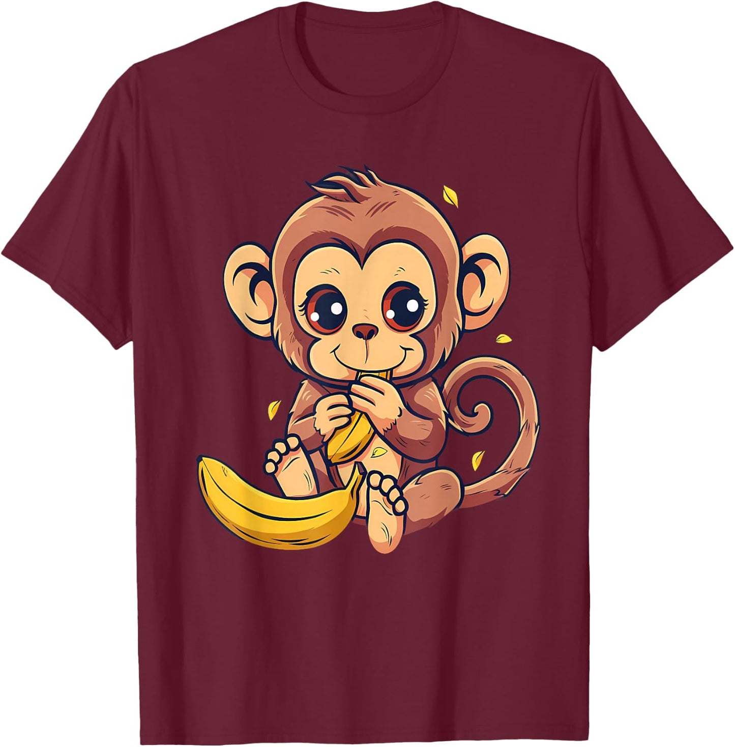 Banana Monkey Cute Monkey Wildlife Animal Art Drawing T-Shirt - T-Shirt | Maroon