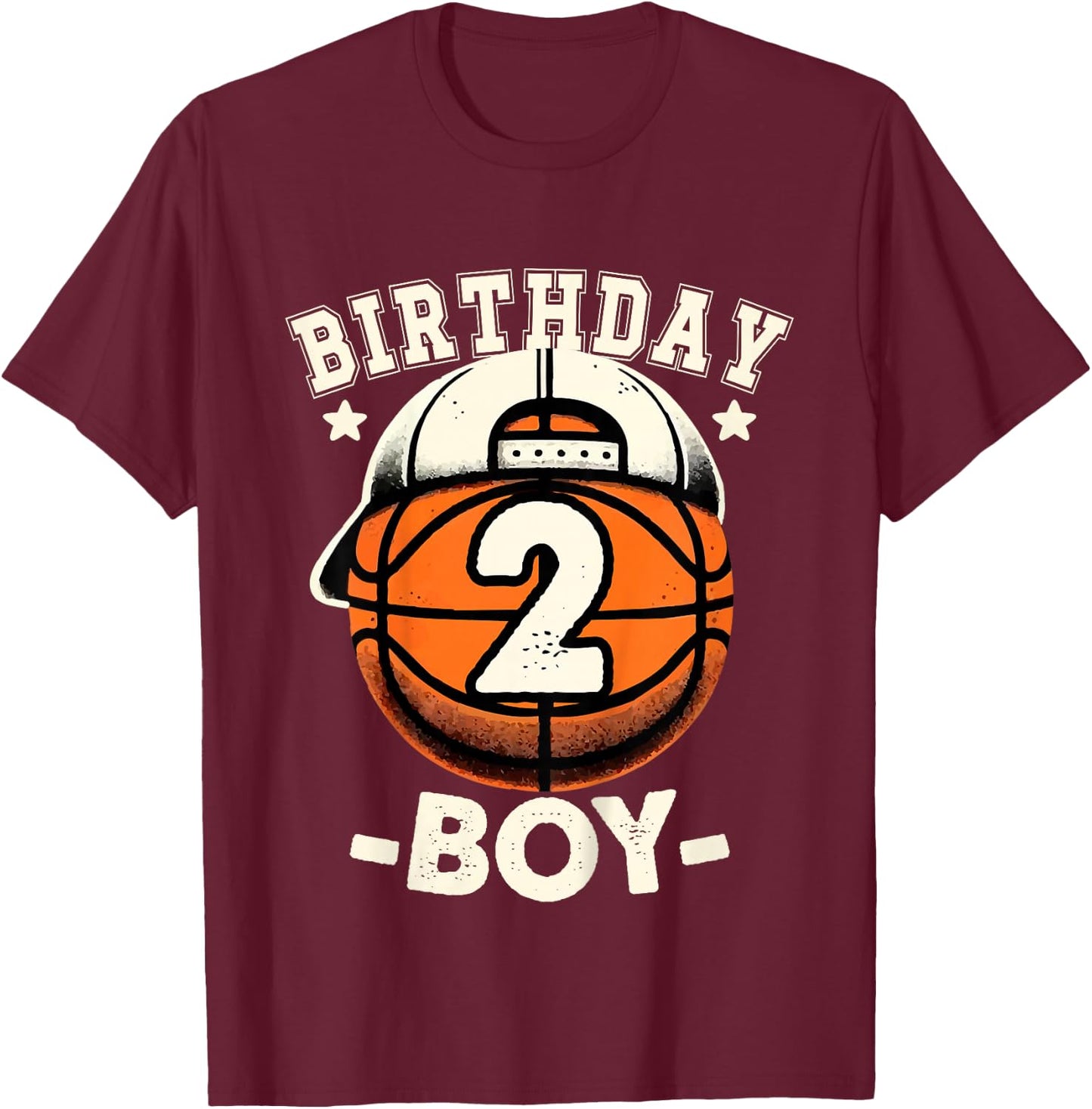 Kids 2nd Birthday Boy 2 Year Old Basketball Theme Decorations Boy T-Shirt - T-Shirt | Maroon