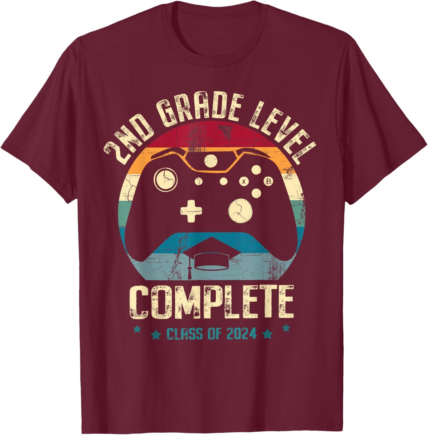 2nd Grade Level Complete Gamer Class Of 2024 Graduation Boy T-Shirt - T-Shirt | Maroon